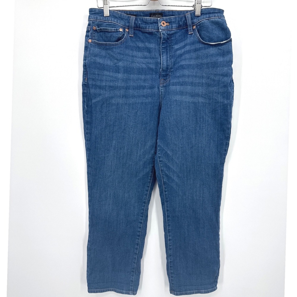 Talbots Women Modern Ankle Jean Size 14 Blue Straight Leg Denim Whiskering